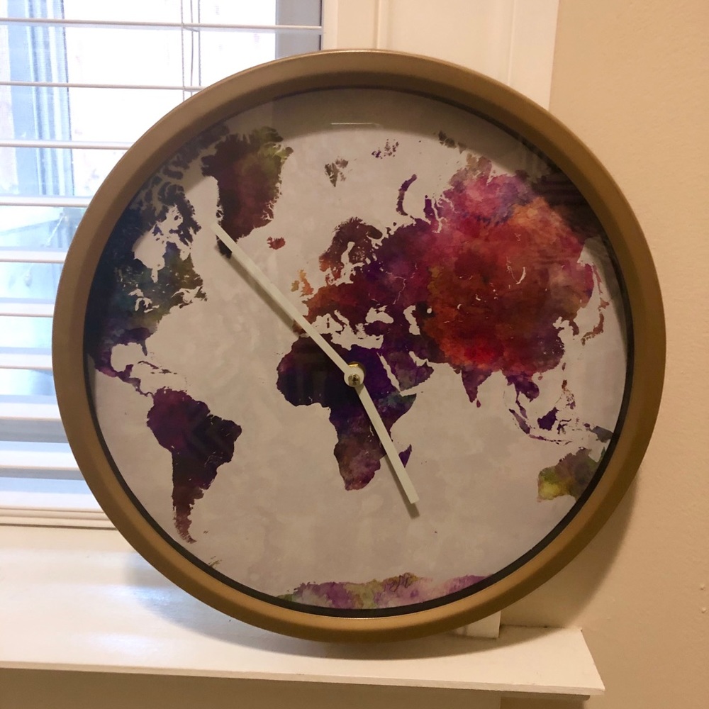 Watercolor World Map Hip Wall Clock